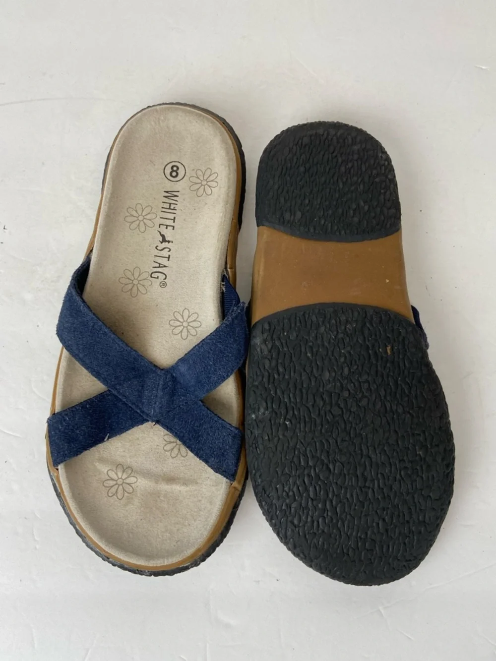 White Stag Maya Women's Sandals Sz 8 Crisscross Blue Suede Leather Boho Outdoor
